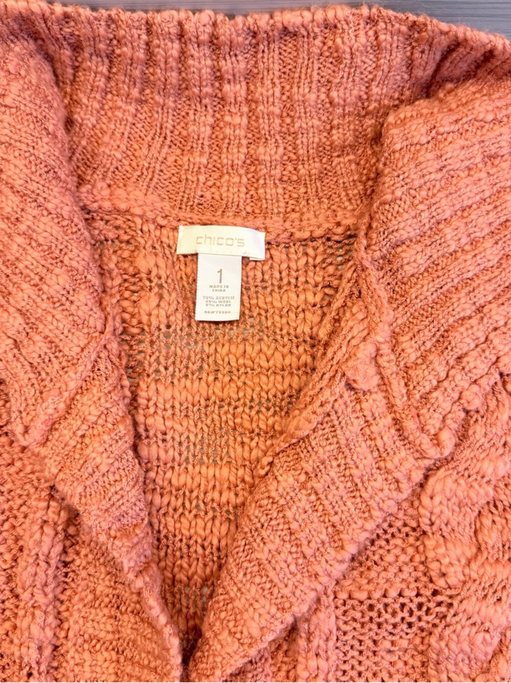 Chico's Coral Chunky Shawl Collar Cardigan
